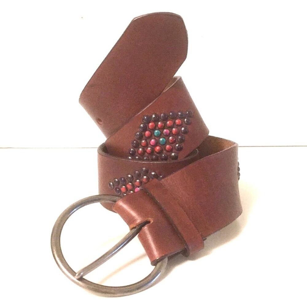 Boho style leather belt embellished w/ stones EUC